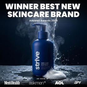 Strive Hydrating Men's Face Wash reduces oil for a balanced matte finish.