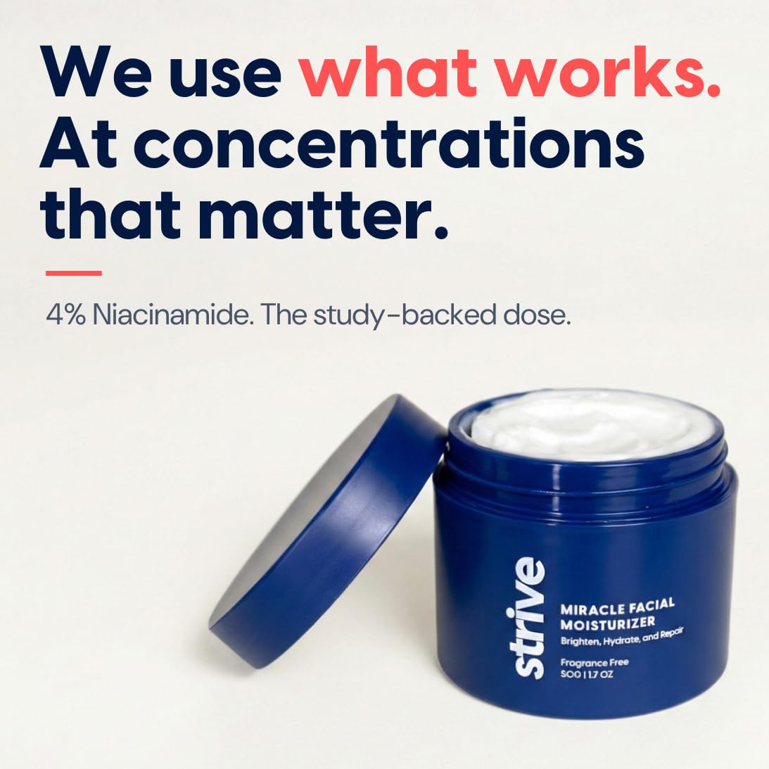 Strive packaging box and bottle together suggest a ready-to-use skincare routine.