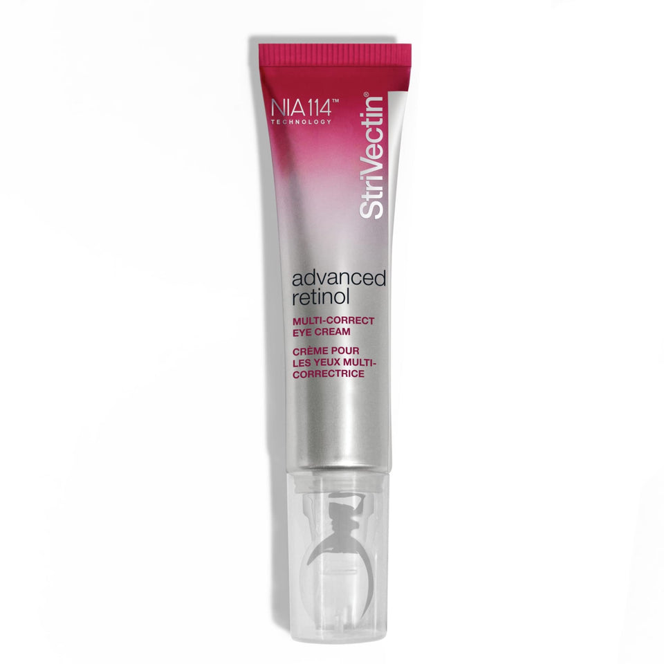 StriVectin Advanced Retinol Eye Cream tube close-up showing rich hydration for the eye area.