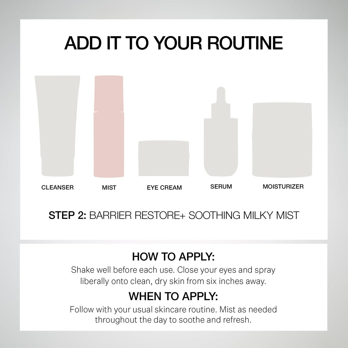 Label emphasizes fragrance-free, hypoallergenic design of the StriVectin mist.