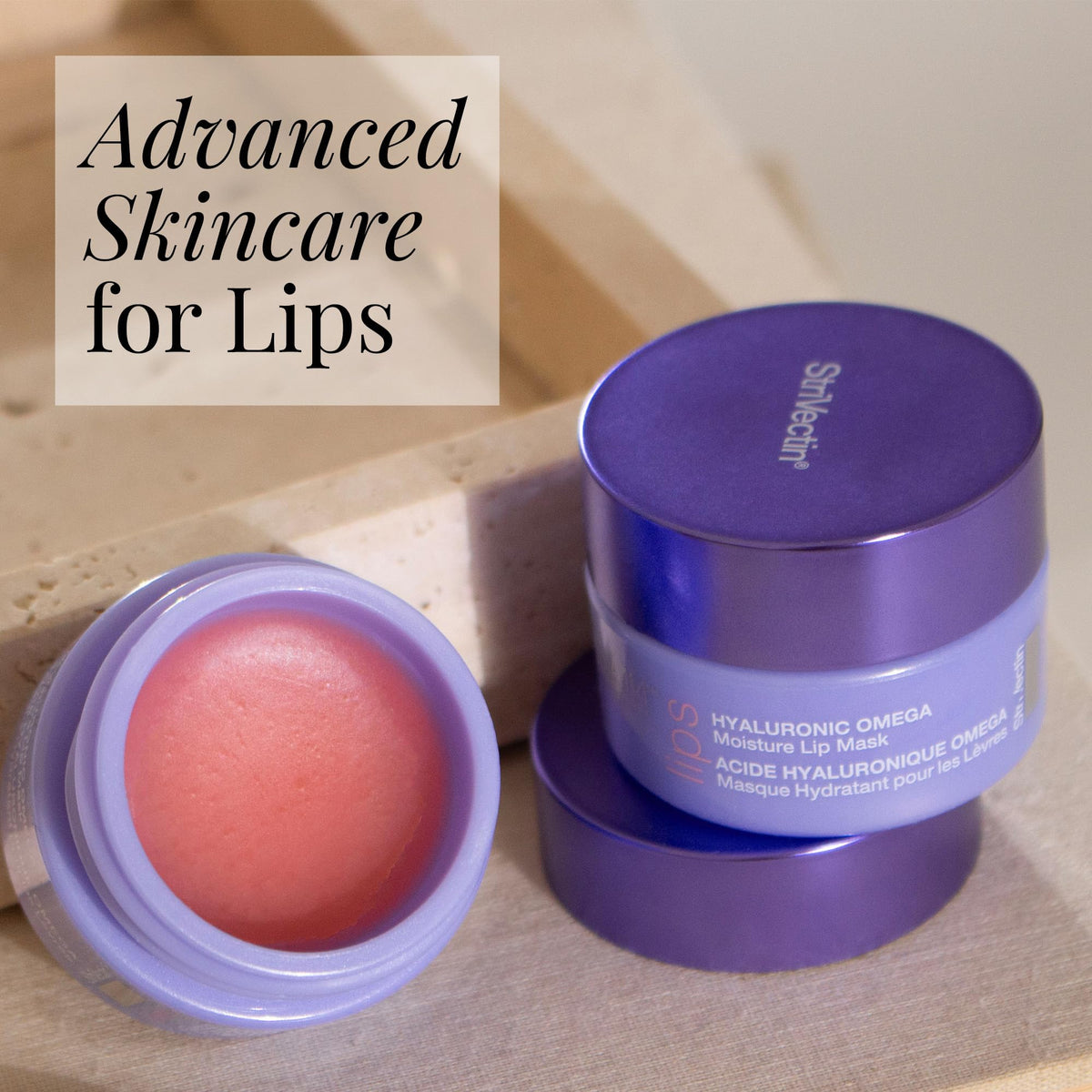 StriVectin lip mask jar open reveals creamy texture ready for hydration.
