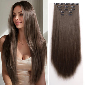 StrRid dark brown clip-in extensions 26in, weft 9.8in, natural-looking volume for daily styling