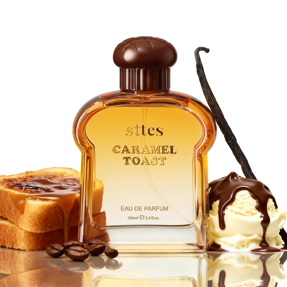 Sttes Caramel Toast bottle front view, ideal for daily wear.
