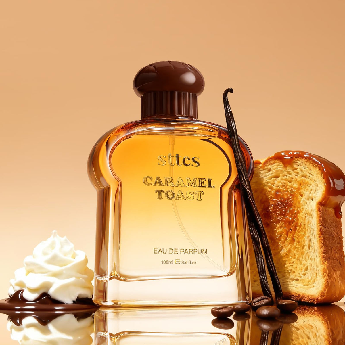 Sttes Caramel Toast bottle side profile, sleek and portable.