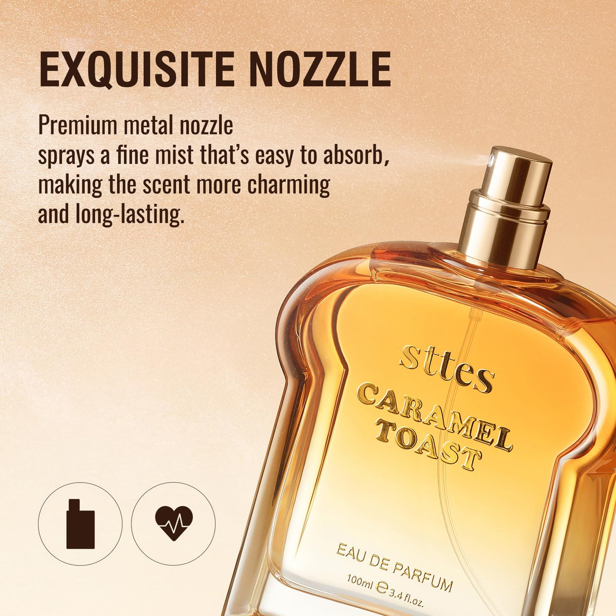 Sttes Caramel Toast bottle resting on a warm wood surface.