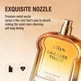 Sttes Caramel Toast bottle resting on a warm wood surface.
