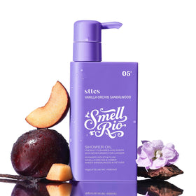 Sttes Smell Rio Shower Oil bottle with vanilla orchid sandalwood for luxurious cleansing and hydration.