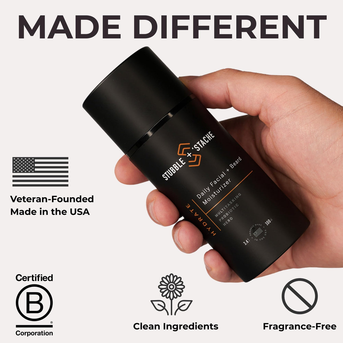 Stubble & Stache aloe-based formula closeup underscores plant-based hydration.