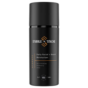 Stubble & Stache Face Moisturizer bottle pour highlights daily hydration without greasiness.