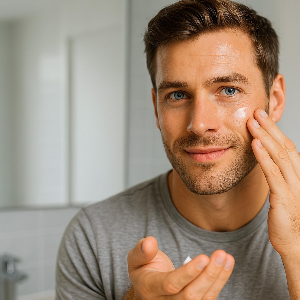 Stubble & Stache moisturizer texture closeup shows fast absorption and non-greasy finish.