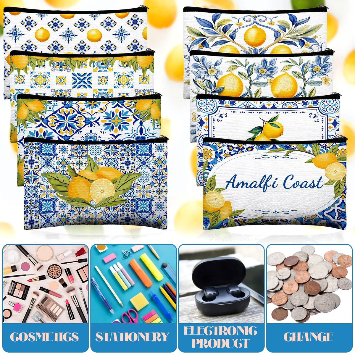 Stuffygreenus lemon pouch for beach vacation essentials, compact and durable.