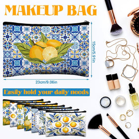 Stuffygreenus lemon cosmetic pouch with zipper, perfect for travel toiletries.