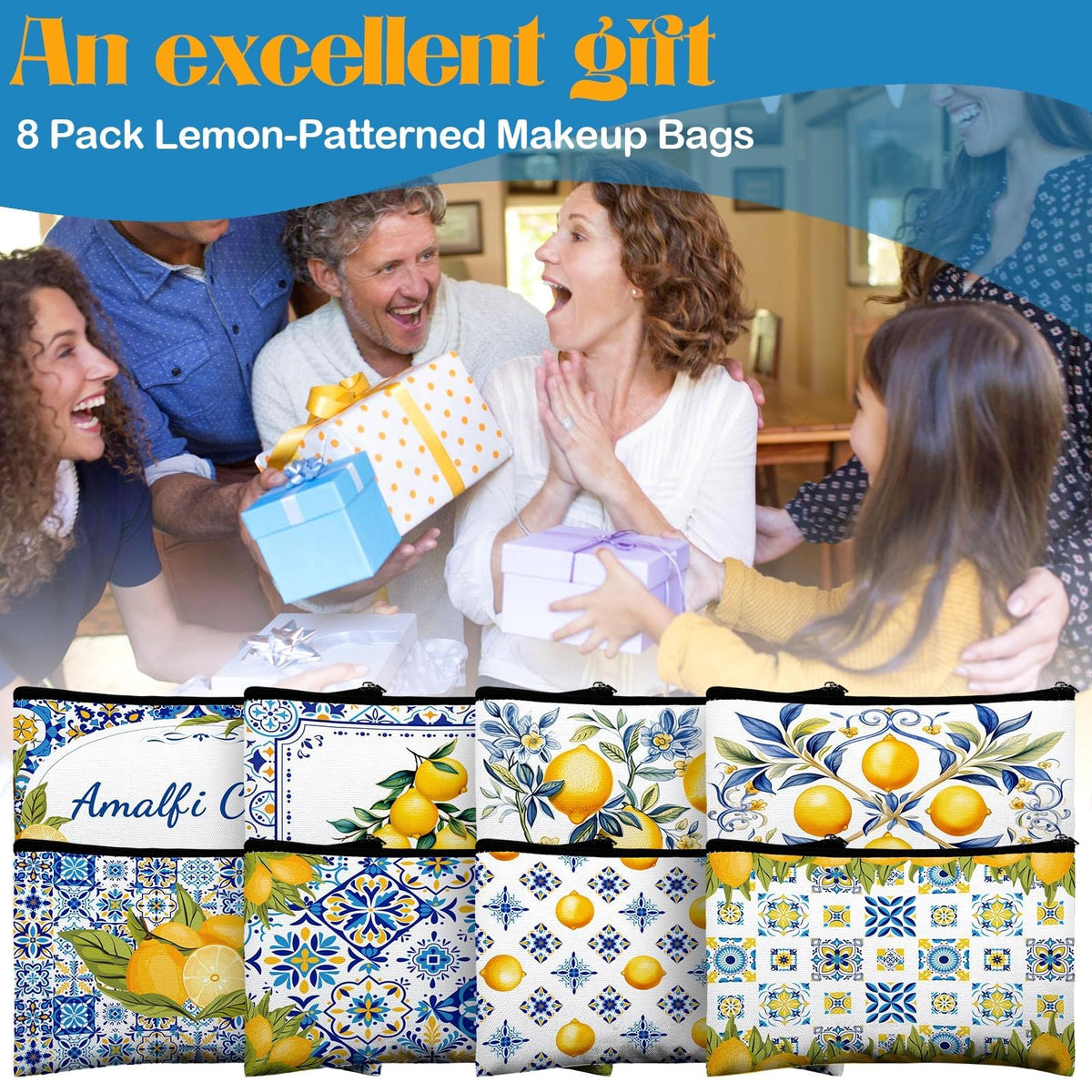Stuffygreenus blue tile lemon bag adds Mediterranean flair to your kit.