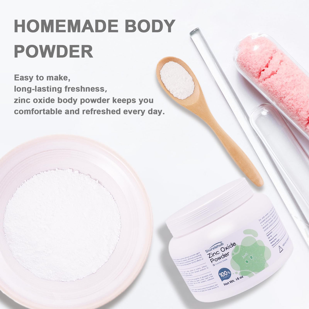 Sturelehub zinc oxide powder foundation base being prepared for even coverage.