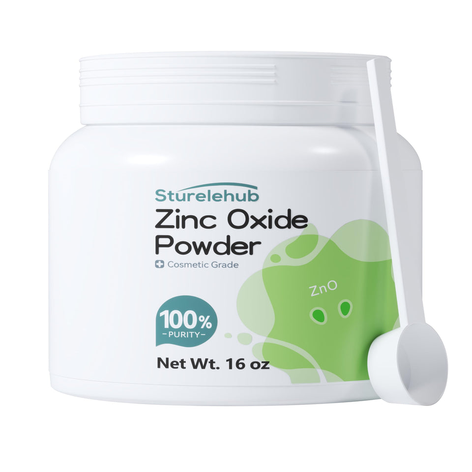Sturelehub zinc oxide powder close-up texture for DIY skincare formulas.