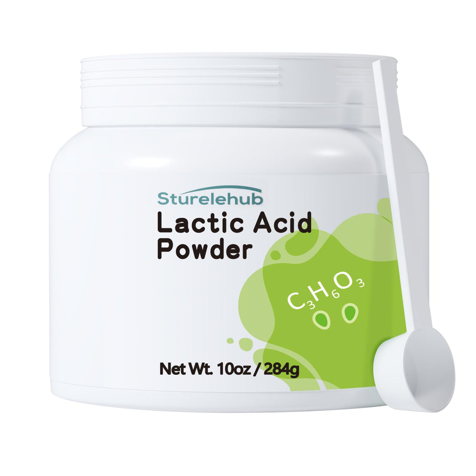 Sturelehub lactic acid powder close-up highlighting fine texture for gentle exfoliation in DIY skincare.