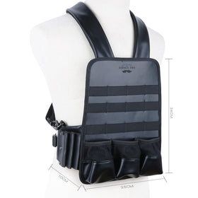 STYLANCE leather chest rig vest worn by a stylist for secure tool storage