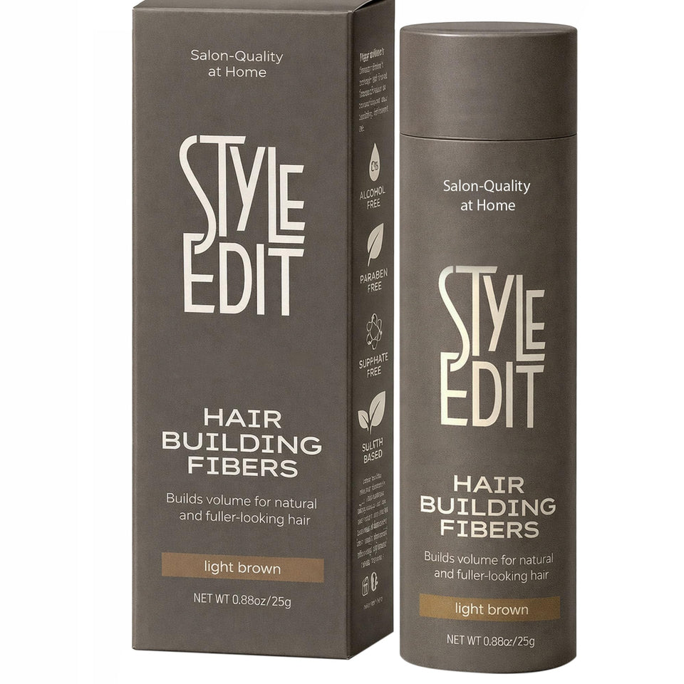 Style Edit Hair Building Fibers bottle-pour for quick concealment of thinning areas.