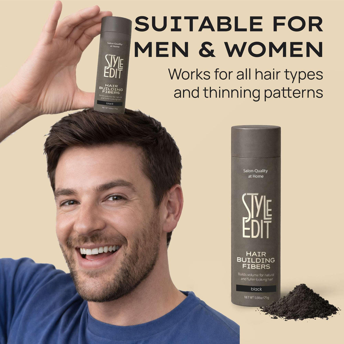 Style Edit Hair Building Fibers salon-quality-finish trusted by stylists for denser appearance.
