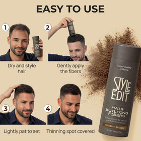 Shade swatches for Style Edit Hair Building Fibers from Black to Light Brown