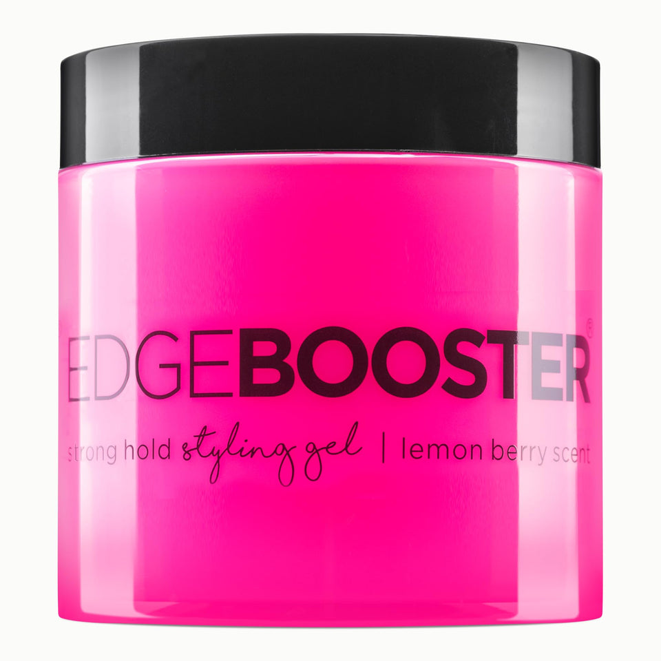 Style Factor EDGE BOOSTER bottle closeup shows alcohol-free formula for smooth, flexible hold.