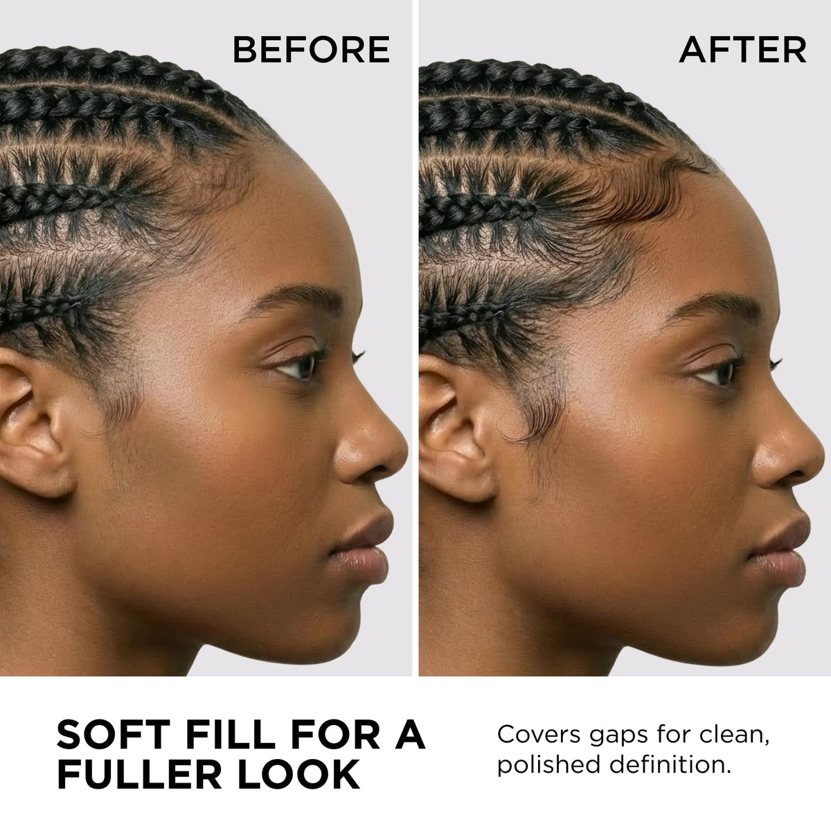 Applying Edge Booster Hideout on dry hair shows pliable hold without crunch