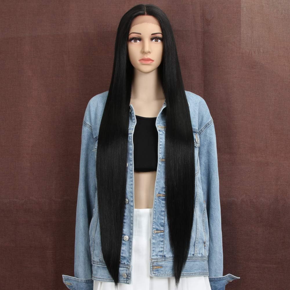Style Icon 38-inch lace-front wig in black 1B for dramatic versatility.
