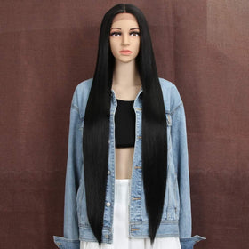 Style Icon 38-inch lace-front wig in black 1B for dramatic versatility.