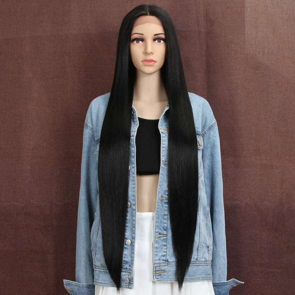 Style Icon 38-inch lace-front wig in black 1B for dramatic versatility.