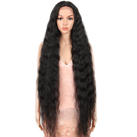 Style Icon long wavy baby-hair wig adds dramatic, soft volume.