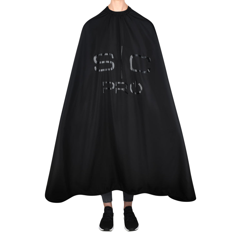 StyleCraft barber cape full-body black for complete coverage during haircuts.