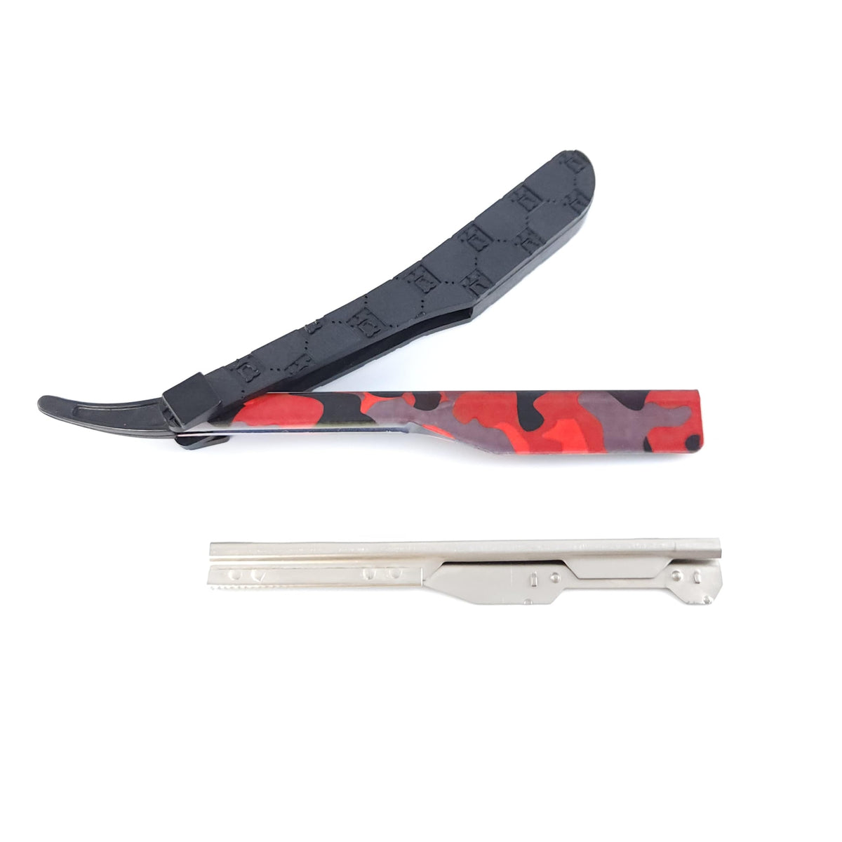 StyleCraft Deluxe Line camo red front view showing a precision barber razor