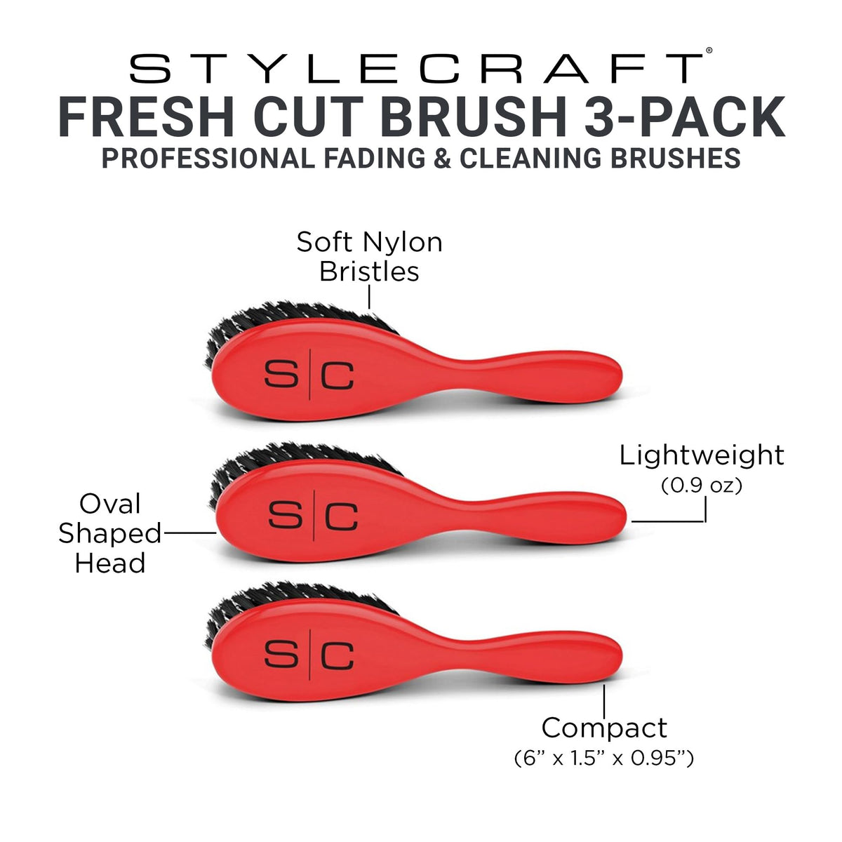 StyleCraft Fresh Cut barber brush showing soft bristles ideal for comfortable fade blending.