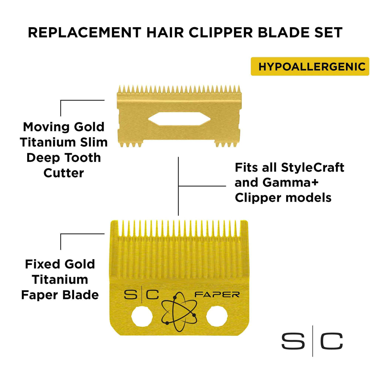 StyleCraft gold titanium blade mounted on a clipper for smooth performance.