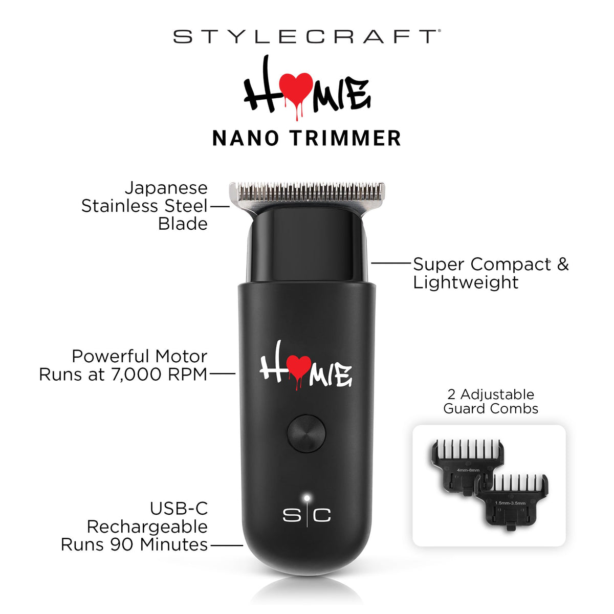 Stylecraft Homie Nano blade close-up highlighting sharp Japanese stainless steel edge