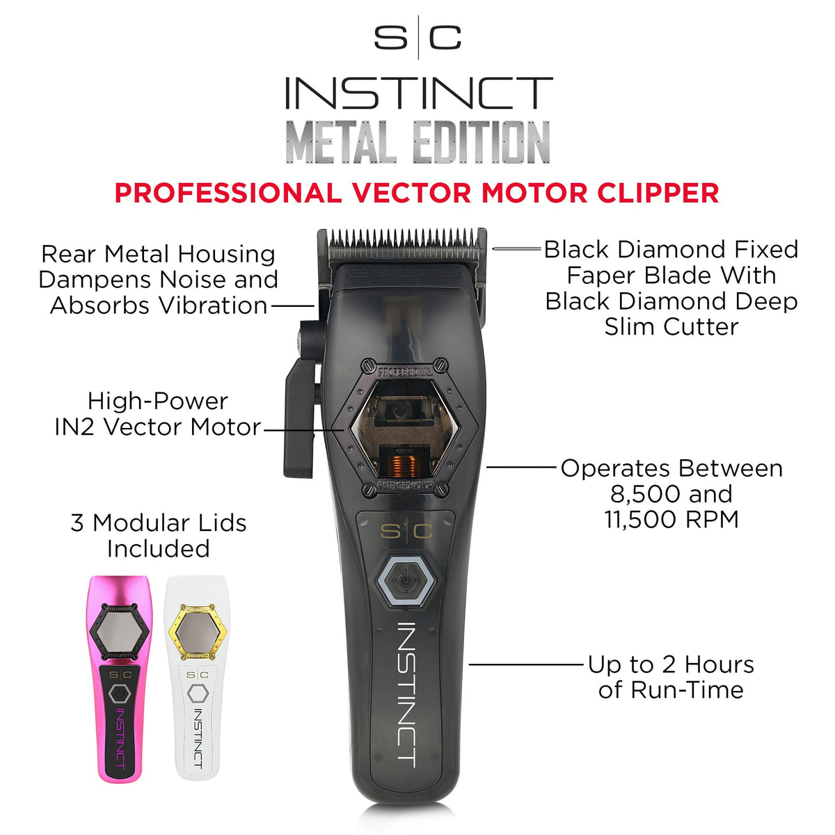 Stylecraft Instinct Metal Edition fixed Black Diamond Faper blade for clean blends.