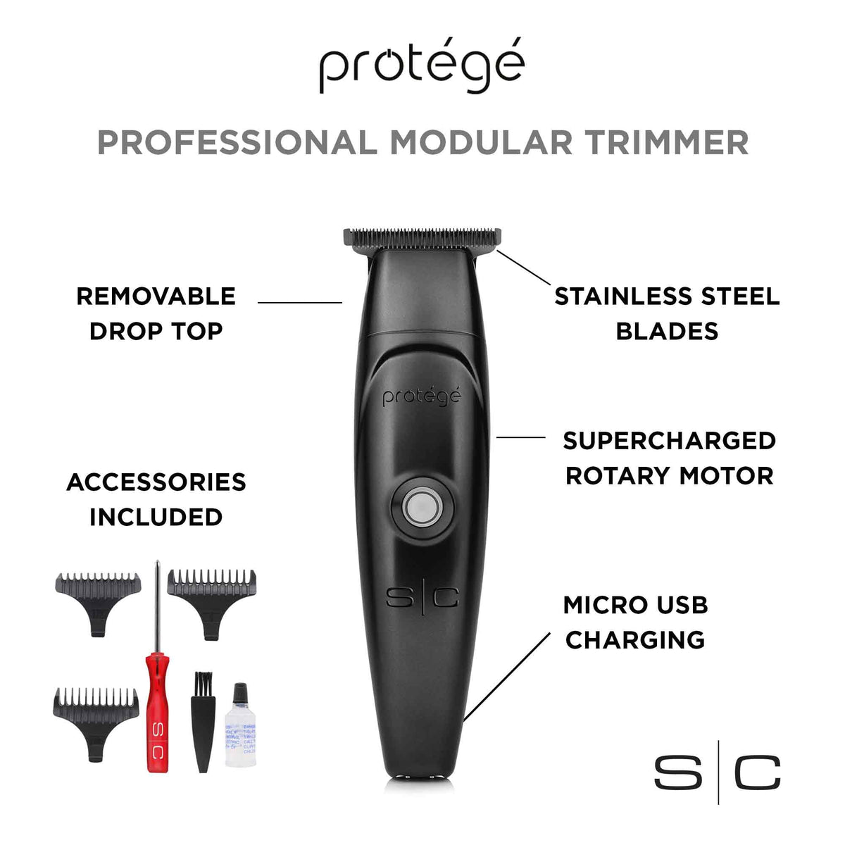 Stylecraft Protégé cordless clipper black motor closeup demonstrates power and smooth cutting