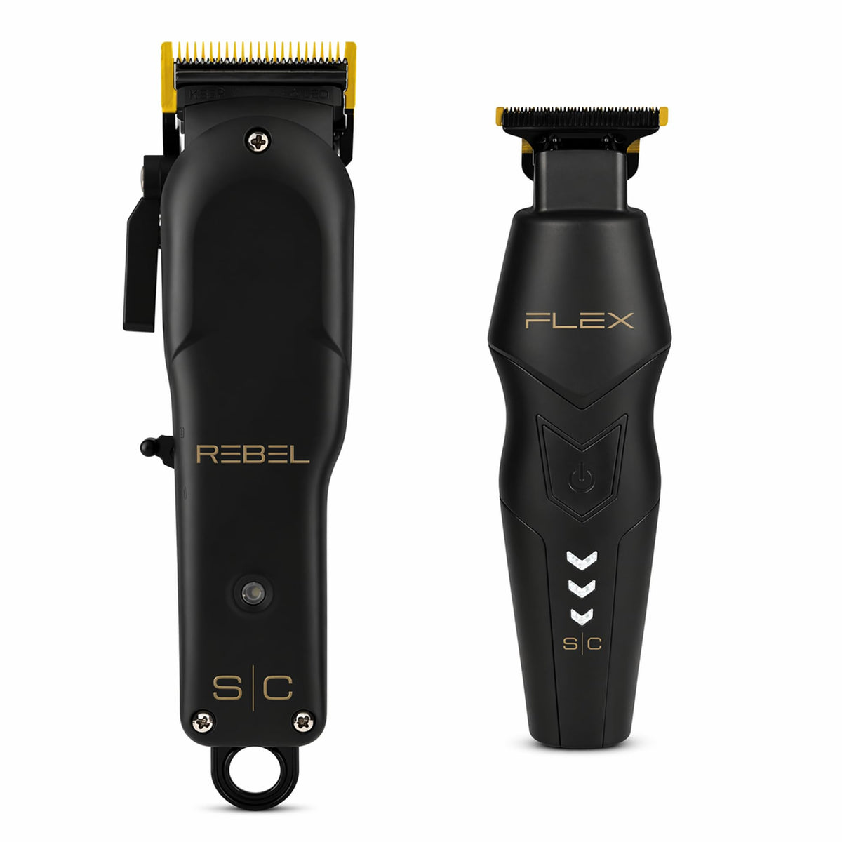 Rebel Clipper blades close-up showing premium materials and sharp precision.