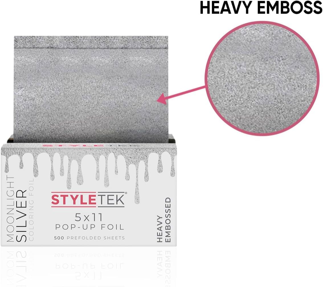 Inner pack label shows STYLETEK Moonlight Silver 500 sheets