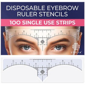 Stylia eyebrow stencil kit shows precise brow symmetry for quick shaping.