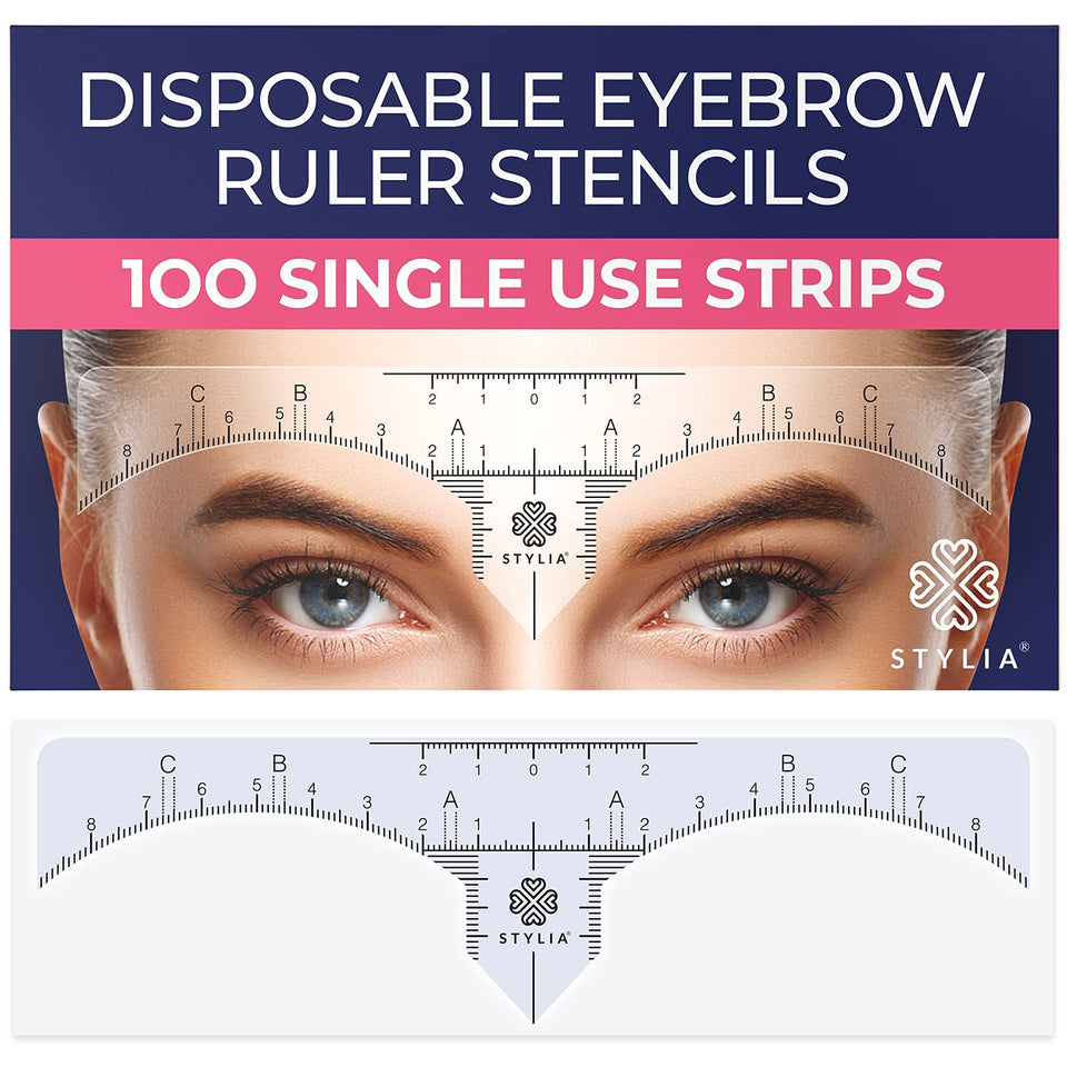 Stylia eyebrow stencil kit shows precise brow symmetry for quick shaping.