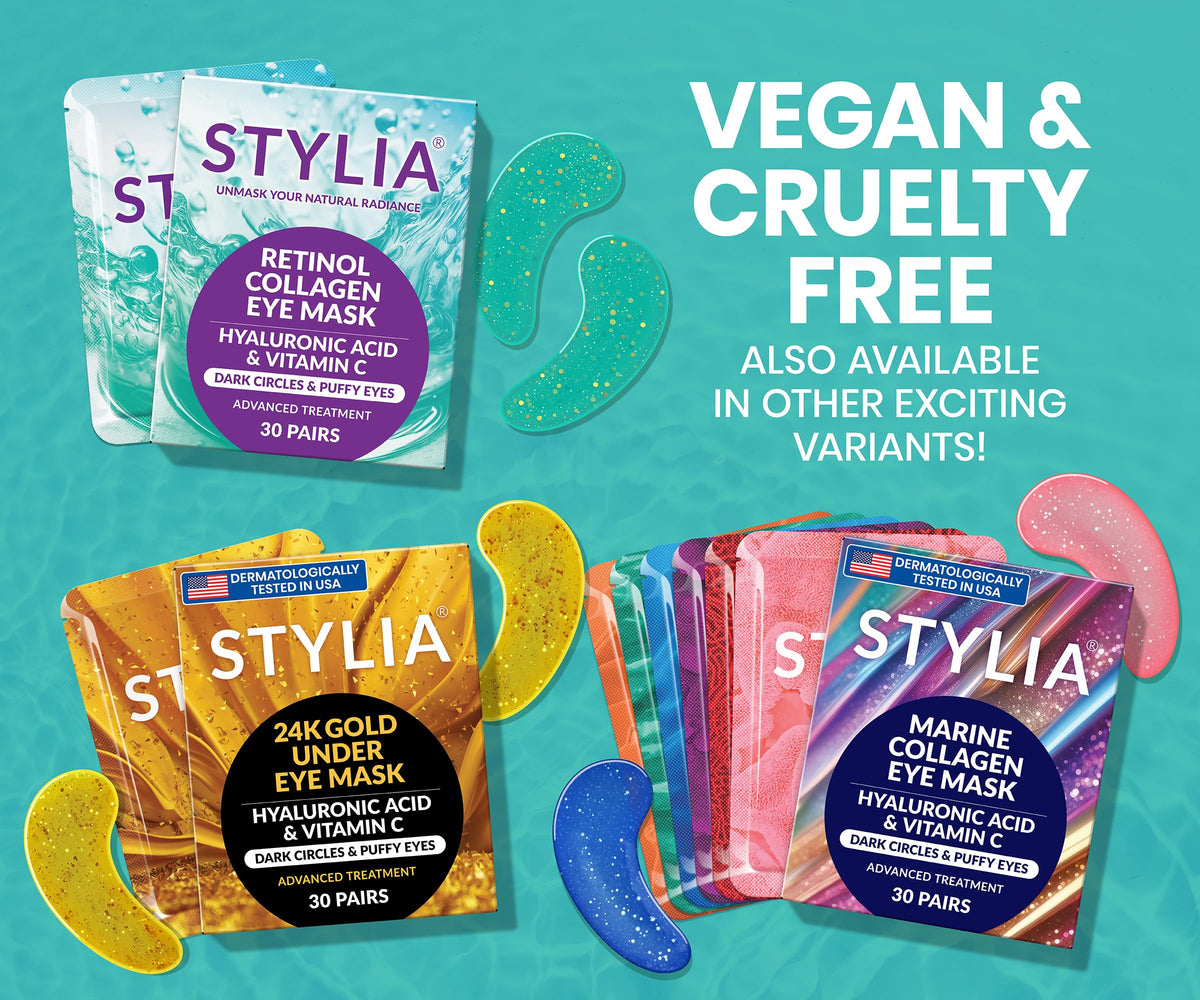 Stylia gift-ready eye patches presented in an elegant packaging for self-care.