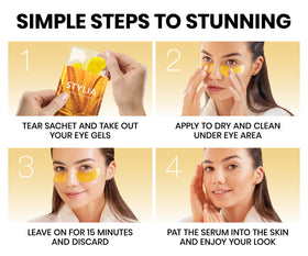 Stylia packaging box highlights an easy at-home eye care routine.