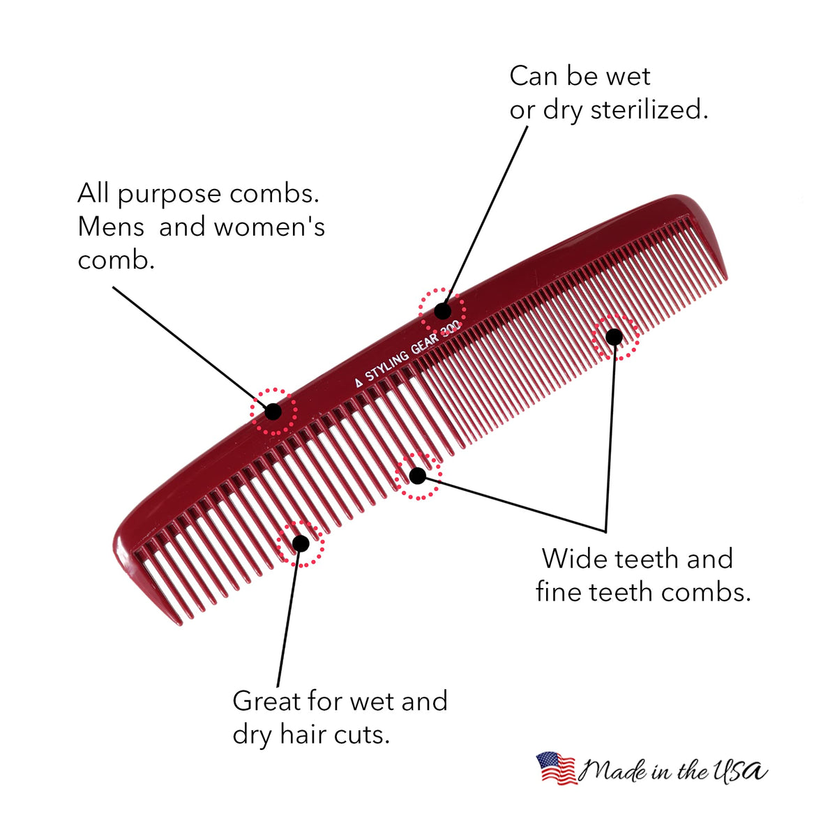 Styling Gear No. 300 large comb wide-teeth detail for wet sectioning.