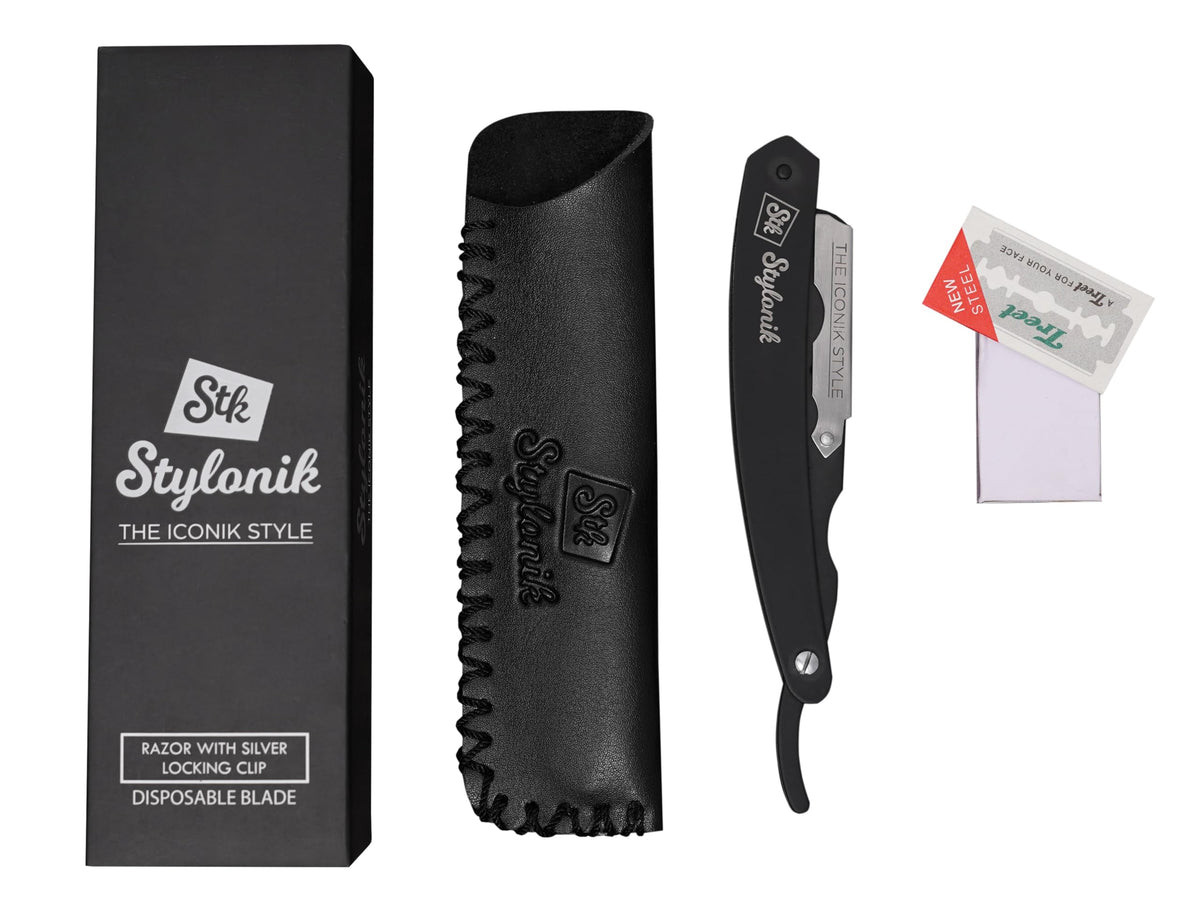 Stylonik eyebrow trimming with straight edge razor for neat brows.