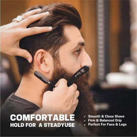 Stylonik razor in use demonstrating precision on skin for clean lines.