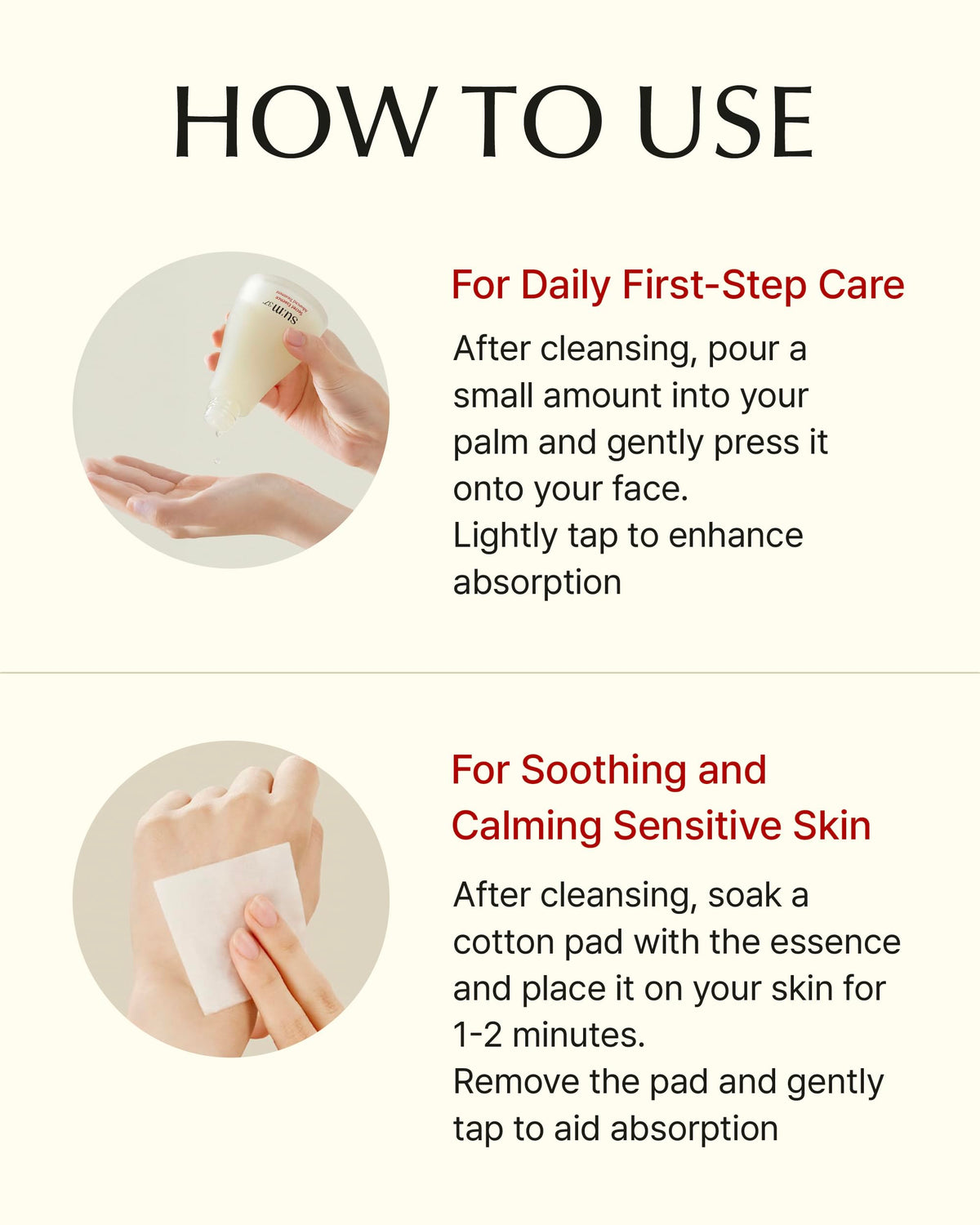Skincare routine layout featuring SU:M Secret Essence for a refreshed complexion.