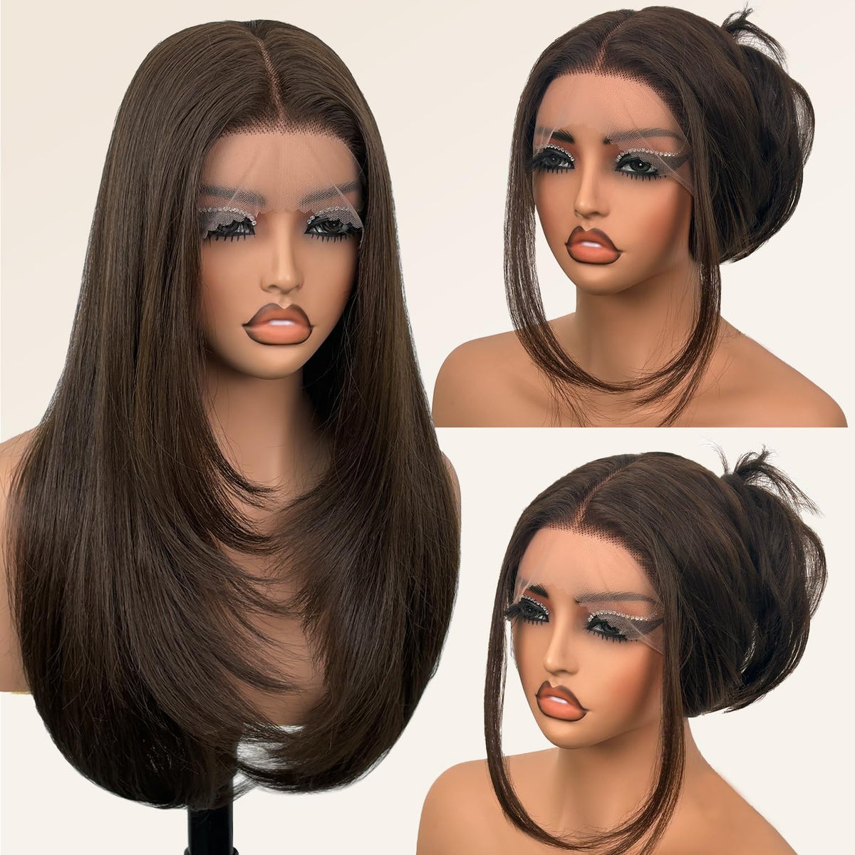 Su Mei.s glueless lace front wig, 26-inch straight style for quick, glue-free wear.