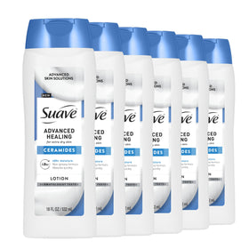 Suave Advanced Healing Lotion bottle front view for deep hydration and daily moisturization.