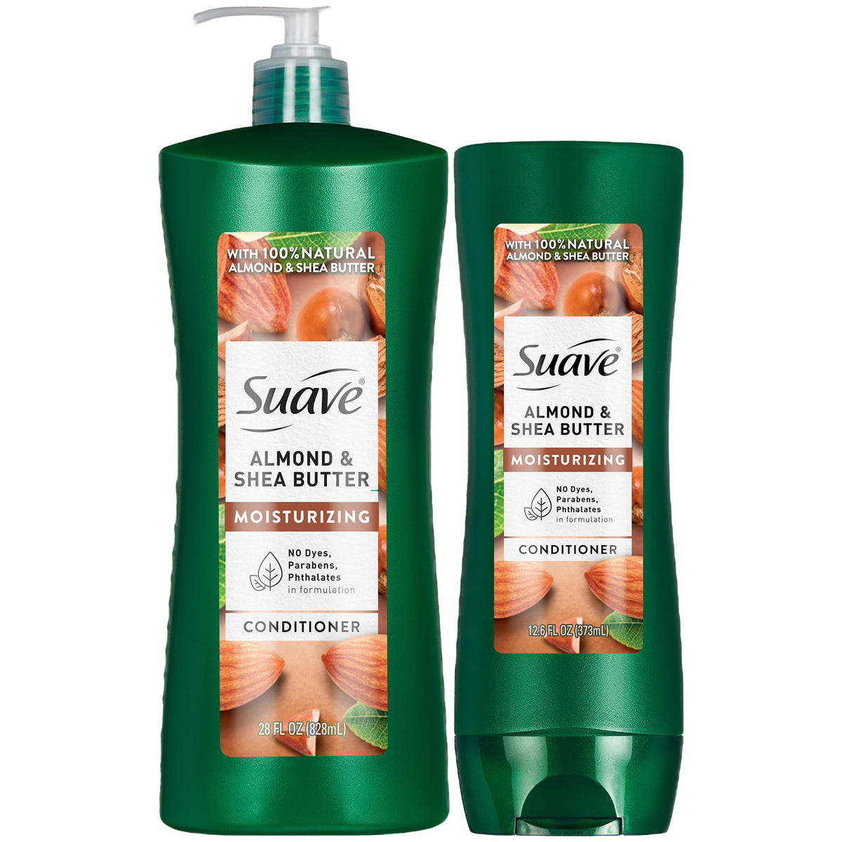 Suave Almond Shea Butter Moisturizing Conditioner 12oz bottle nourishes dry hair.